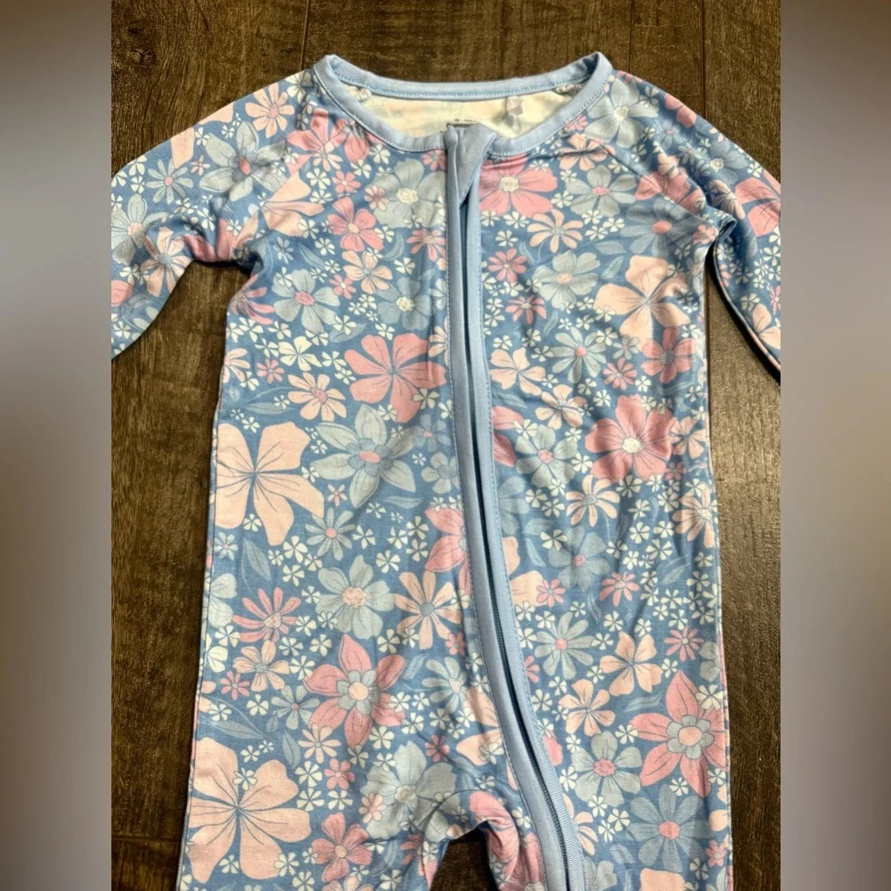 Baby Girl Blue Floral Print Zipper Sleeper 12-18m